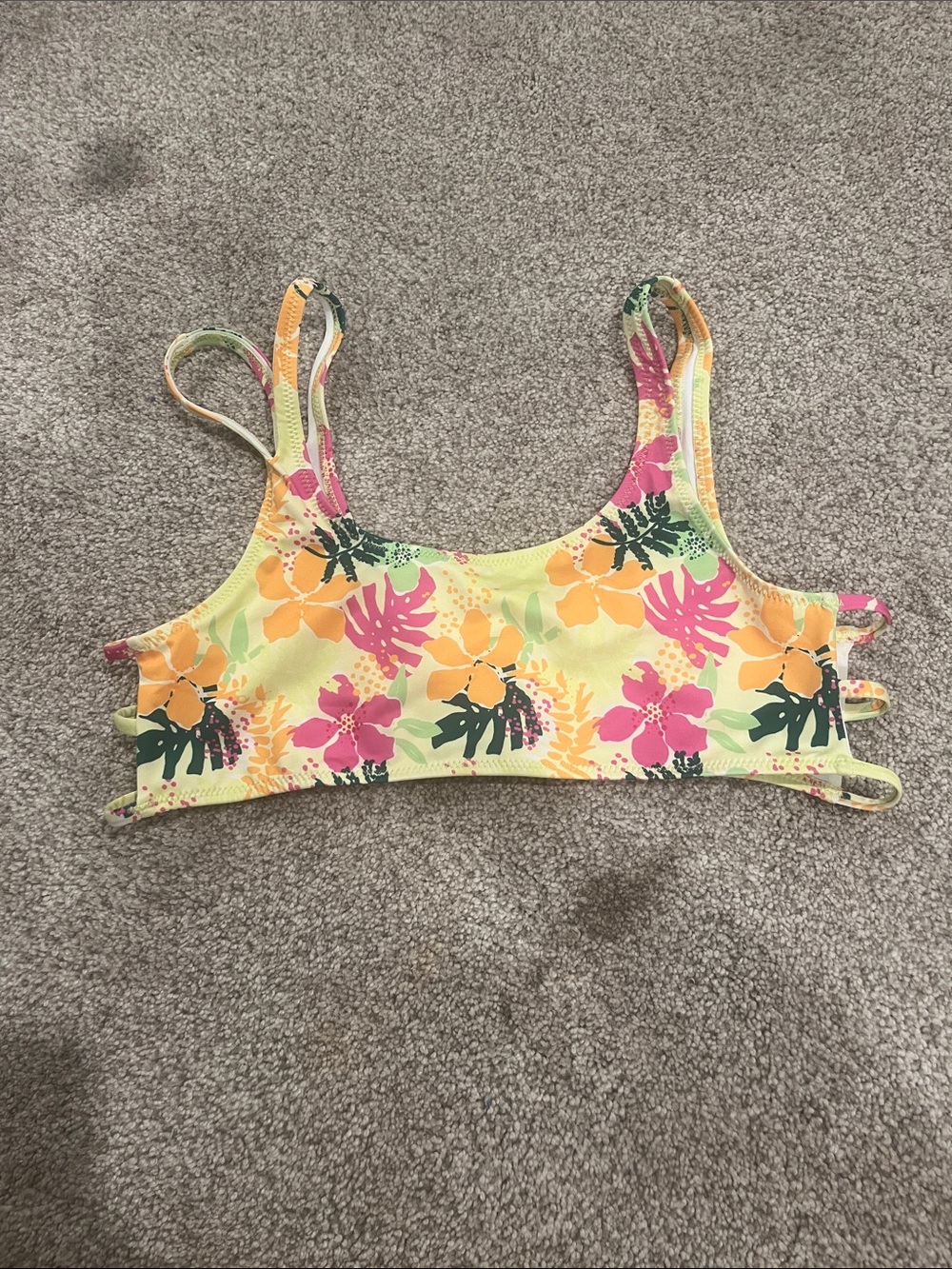 Zara Yellow Floral Girls Bikini Top with Pink & Orange Blooms